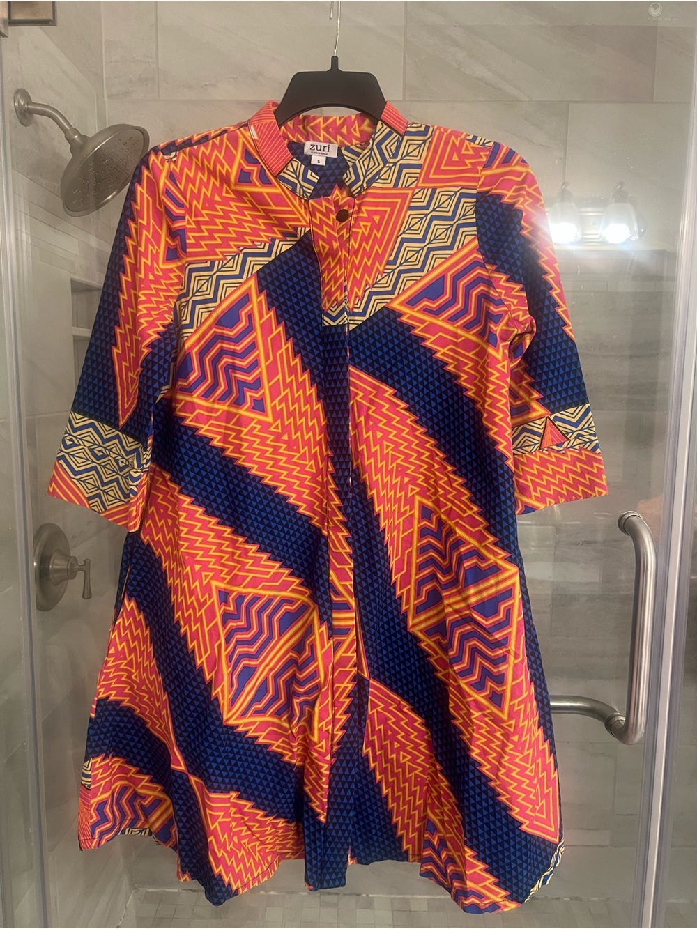 Zuri Vibrant Geometric Dress - Bold Orange & Navy